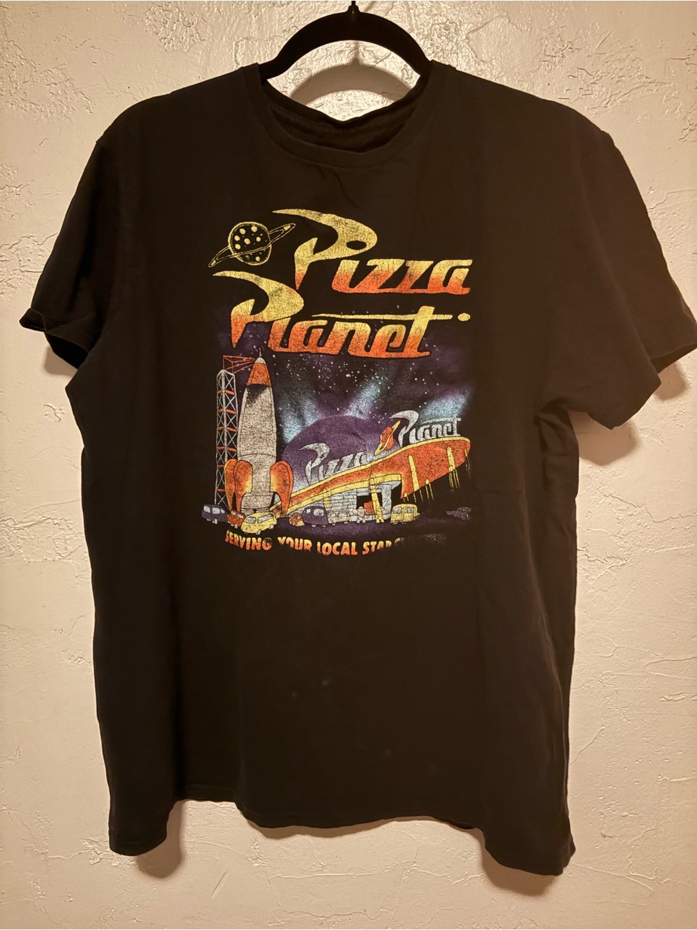 🚀 Pizza Planet Graphic Tee | Size Large | Black